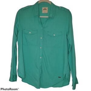 Hollister Long Sleeve Light Weight Button Up Top - Mint Green Color 217